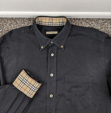 Burberry London Shirt Nova Check Flip Cuff L/S Button Up Black Mens Large