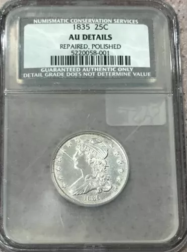 1835 Bust Quarter NCS-NGC AU Details Repaired Polished 