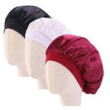 3Pcs Kids Girls Satin Bonnet Cap Night Sleep Hair Care Head Cover Wide Band Hats