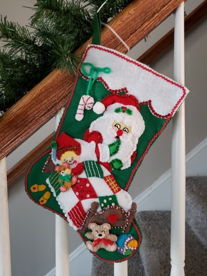 Finished 1990 Bucilla SHHH! 18'' Santa Felt Christmas Stocking Child Bed Quilt