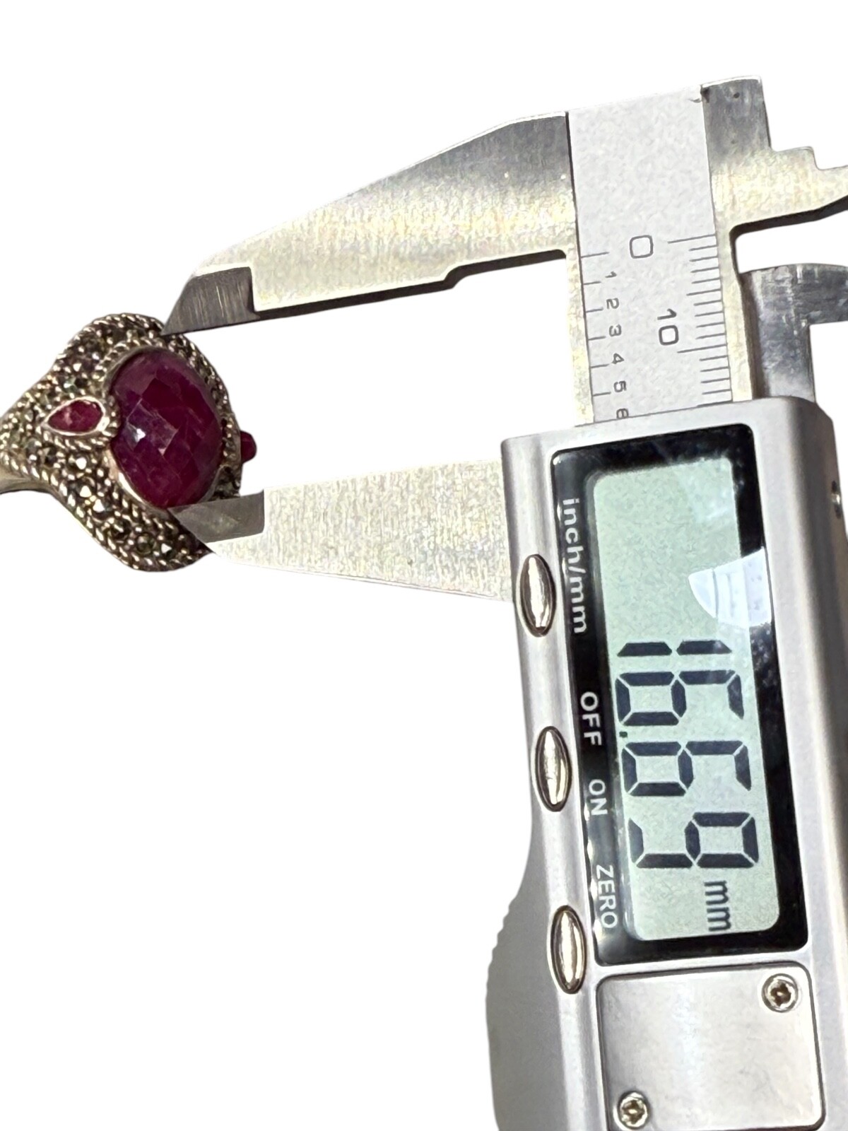 Sterling Silver Ring Marcasite & Composite Ruby-T… - image 12