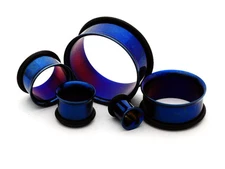 Pair of BLUE Steel Single Flare Tunnels set gauges plugs PICK SIZE