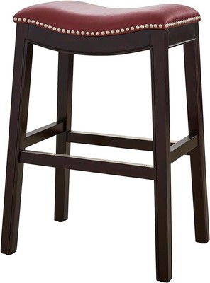 Newridge Julian Saddle Espresso Finish with Red Upholstery Bar Stool