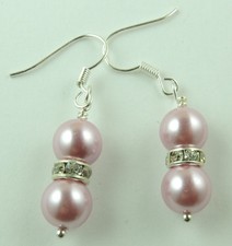 Bridal Pink Pearl Earrings with Rhinestones Wedding Bridesmaid Jewelry
