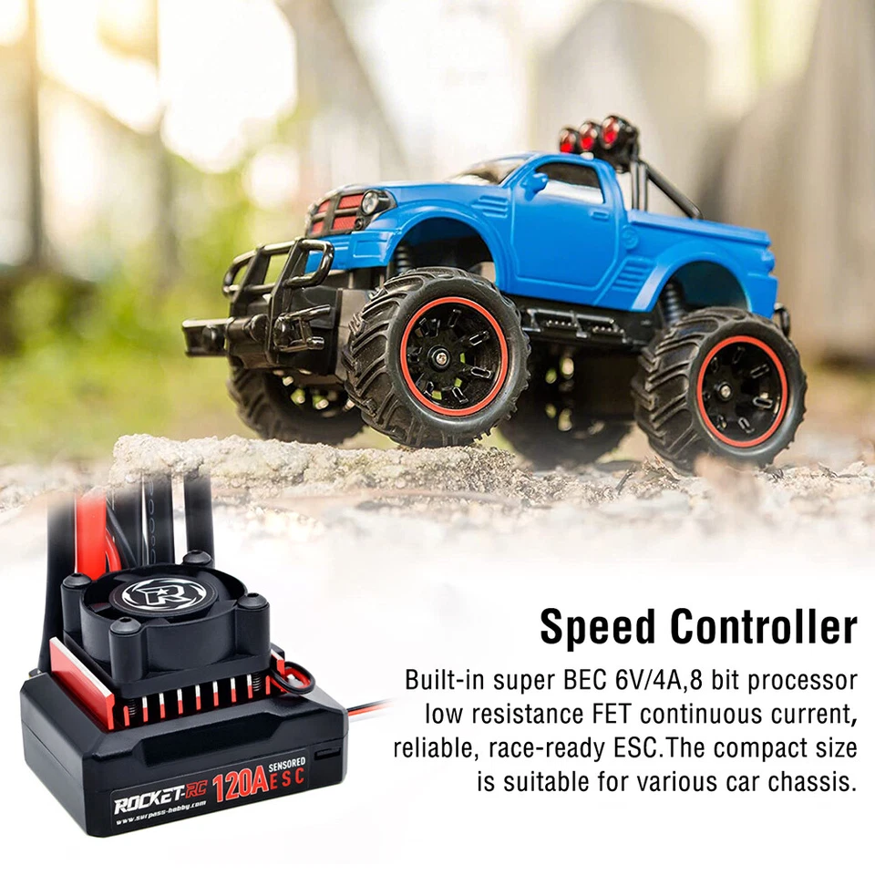 Rocket-RC 120A Sensored Brushless ESC 1/10 RC Car Truck Short Course 1~3S - Image 3 of 4