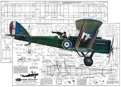 Guillows Model Airplane Plans (FF): British DH.4 27'' Scale RP,  .020 or Electric