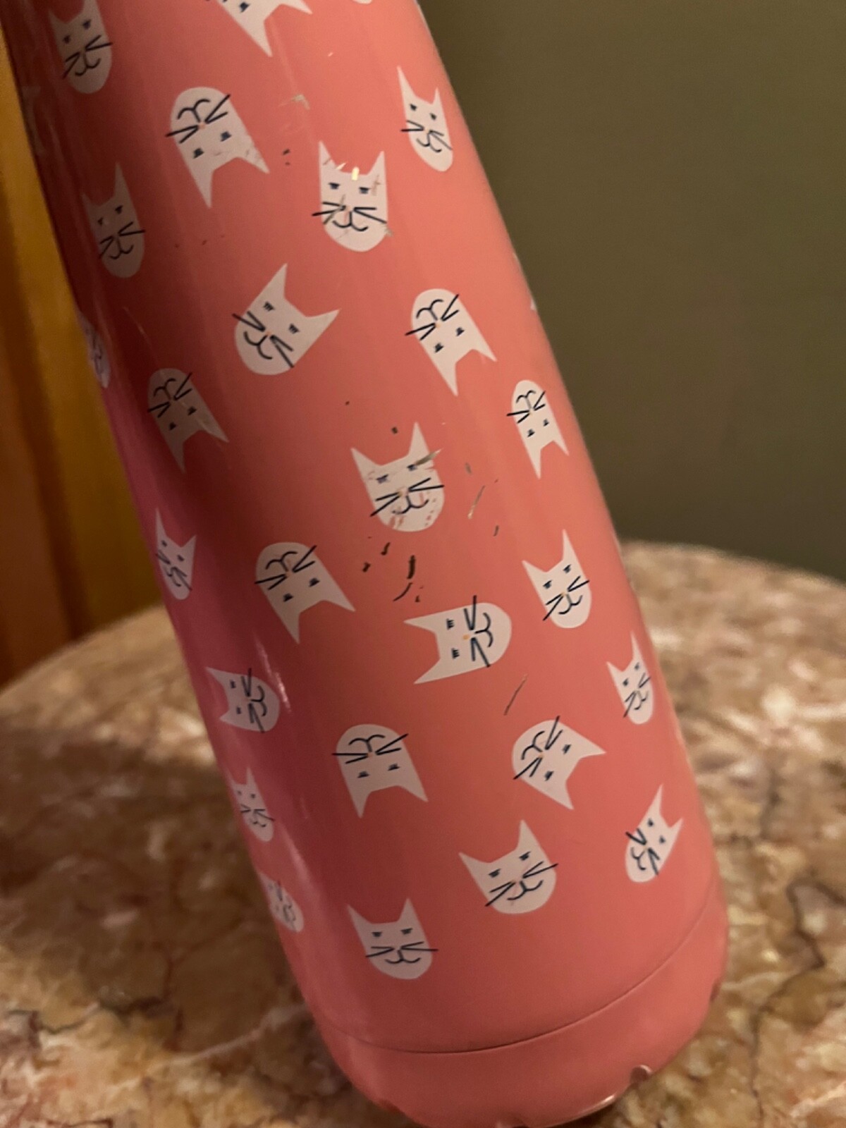 Sip By Swell 15 Oz Water Bottle Stainless Steel Pink Kitty Cat Face Print