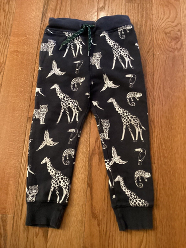 H & M Boy 3/4 Navy Cotton Polyester Sweatpants w/ Navy & White Jungle Animals