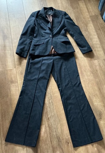NEXT,DARK GREY,LOW-WAIST FLARED FITTED SMART TROUSER SUIT UK 8-10 - Picture 5 of 10
