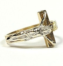 14k White and Yellow Gold Jesus Cross Crucifix Ring Size 9 1/2