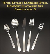 15pcs - Neuf Modern,Stylish & Classic Stainless Steel Flatware Set pour 3