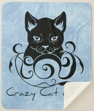 Crazy Cat Lady Kitten Lover Abstract Design Blue Sherpa Fleece Throw Blanket