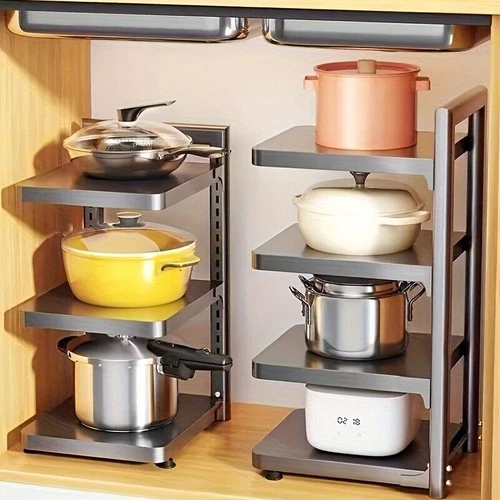 3-layer Adjustable Pot and Pan Organizer Rack Heavy-duty Cabinet Rack Under Sink - Picture 4 of 7