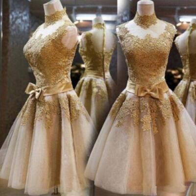 chinese dress ladies Champagne V Neck Lace Short Prom Dress Champagne Bridesmaid Dress US 10 / Champagne