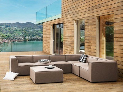 XXL Designer Lounge Gartenmöbel Sofa Sitzgruppe Couch beige Terrasse