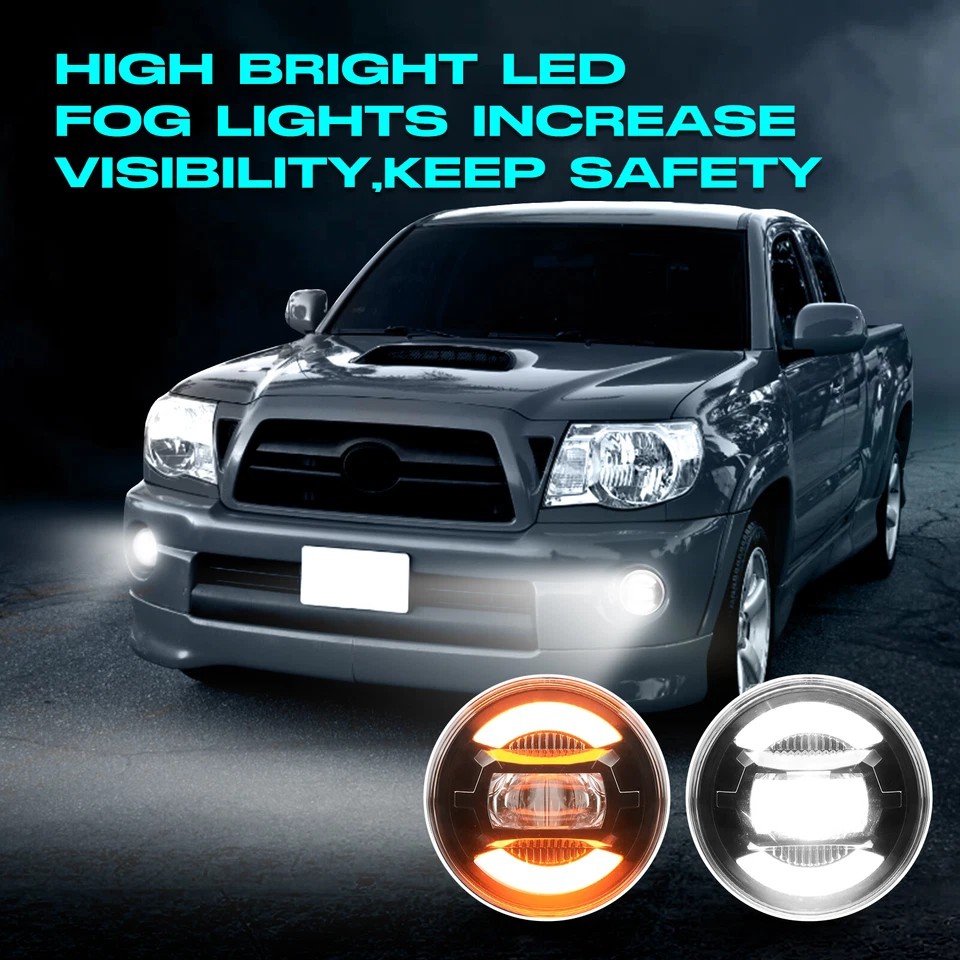 Par de luces antiniebla LED de parachoques negras Halo DRL señal de giro para Toyota Tacoma 2005-11 Foto 4 de 4