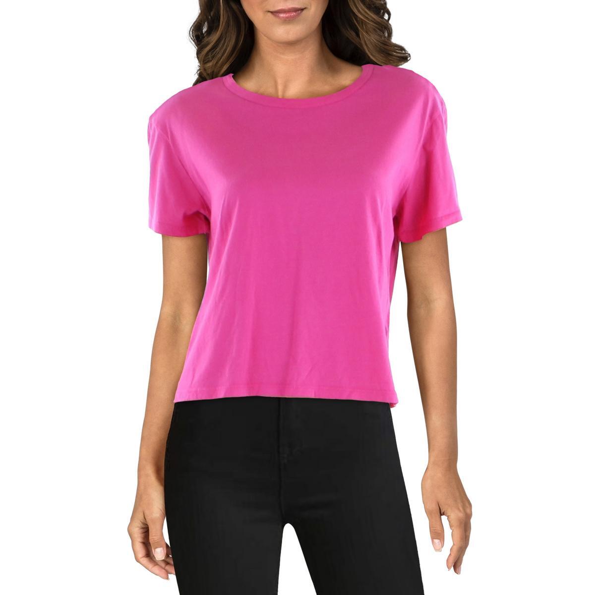 Monrow Womens Pink Crewneck Ribbed Trim Layering TShirt M BHFO 7947 eBay