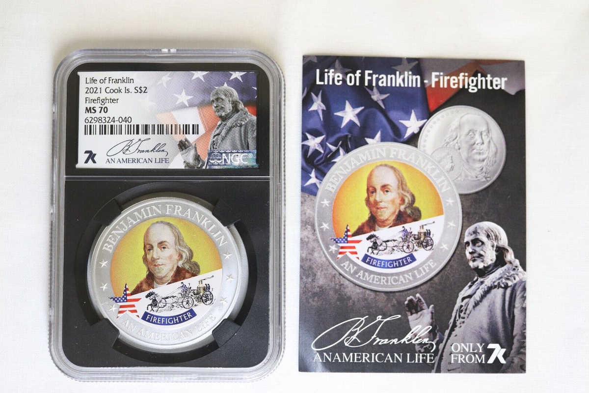 2021 Cook Islands Life of Franklin Firefighter Silver Coin NGC