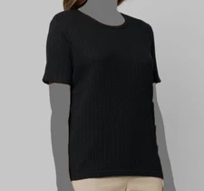 $135 A.P.C. Women's Black Adelaide Ribbed Short-Sleeve T-Shirt Top Size M