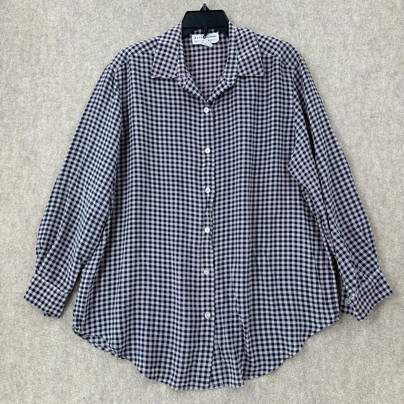 real-clothes silk button plaid check pink shirt