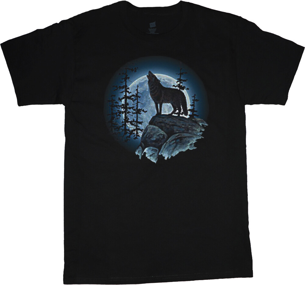 Mens Graphic Tees Lone Wolf Howling at the Moon T-shirt Mens Clothing Apparel-image