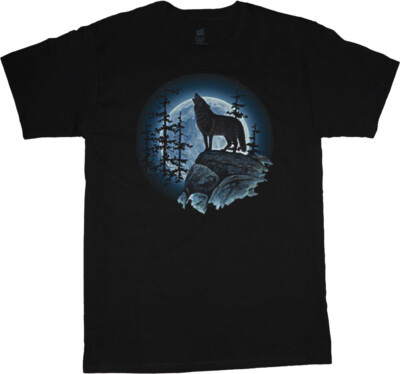 Mens Graphic Tees Lone Wolf Howling at the Moon T-shirt Mens Clothing Apparel