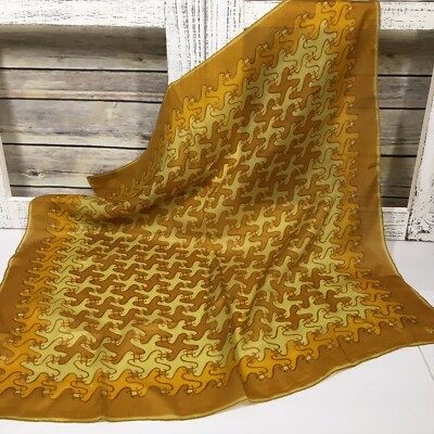 VERA Silk Scarf 23  Square Modernist MCM Geometric Yellow Brown Tan