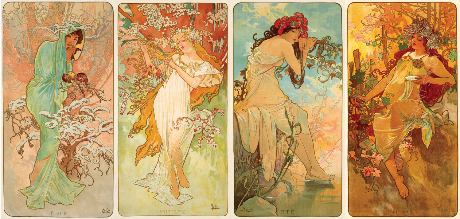 Seasons 16 Alphonse Mucha Art Nouveau Poster Giclee Canvas Print 67x32 Ebay