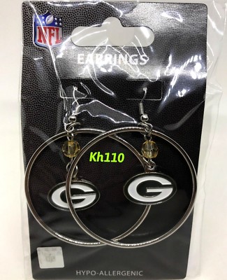 NFL Green Bay Packers Hoop Earrings with Crystal Bead Dangle