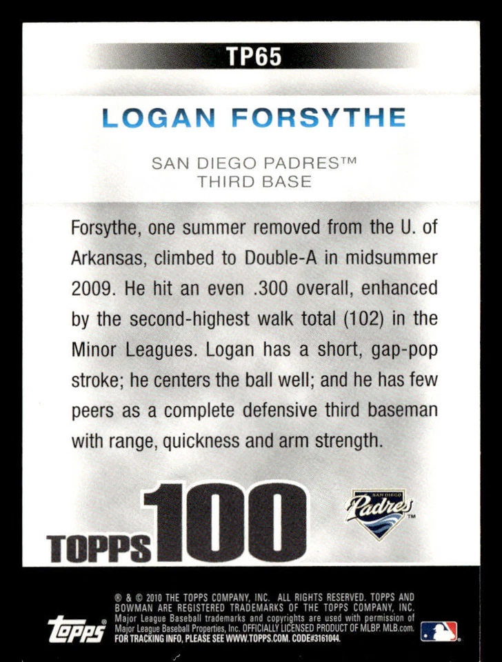 Logan Forsythe signed auto 2010 Bowman #TP65 card - Image 2 of 2