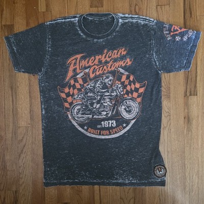 Affliction American Customs Tshirt XL Skull Cyber Punk Acid Wash Biker Grunge