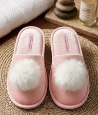 Victoria s Secret Velvet Pom Pom Slippers - Pink - Size M 7-8 - NWT