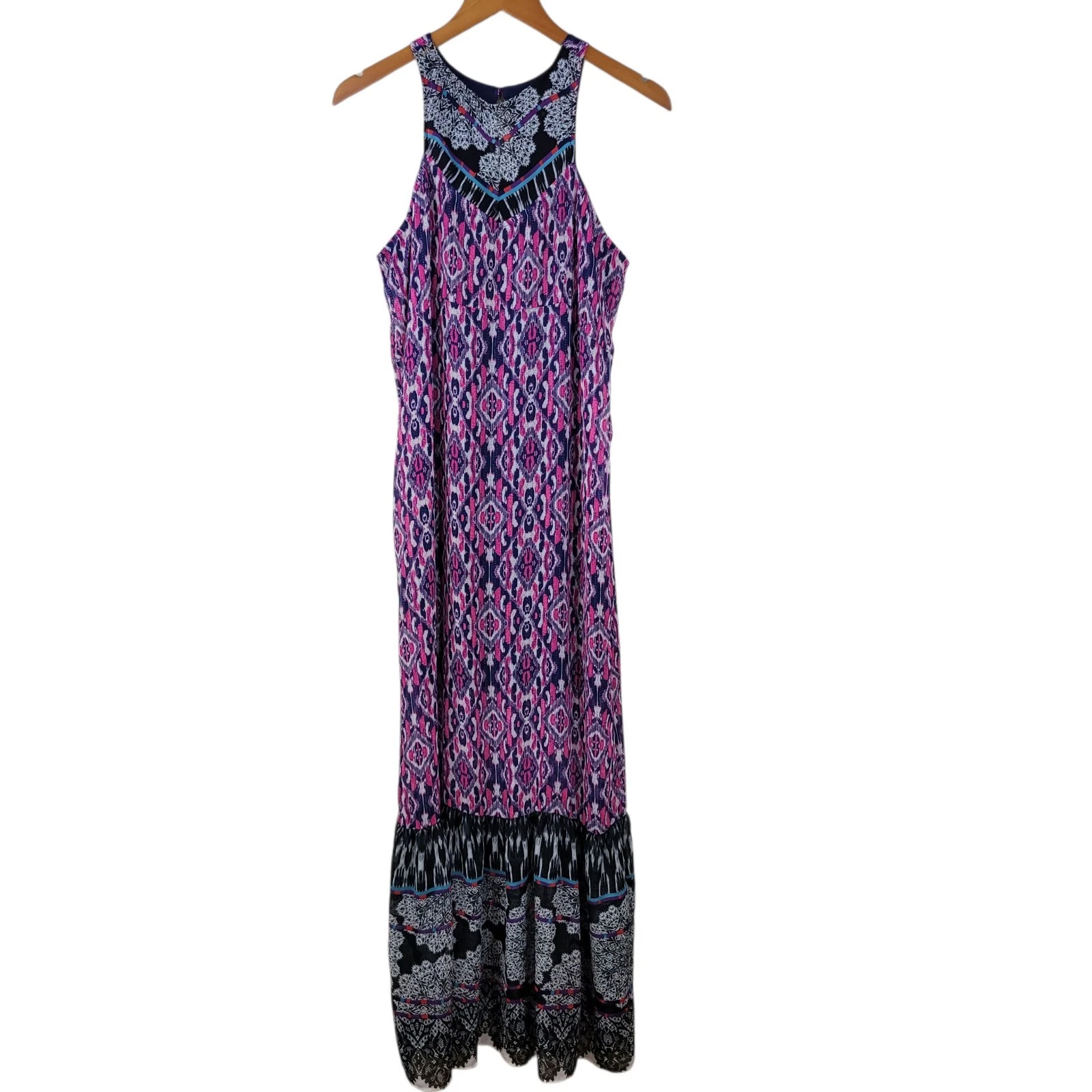 VETEMENTS Express Maxi Abito Prendisole Taglia Media Lungo Maglia Strati Geometrico Blu Rosa