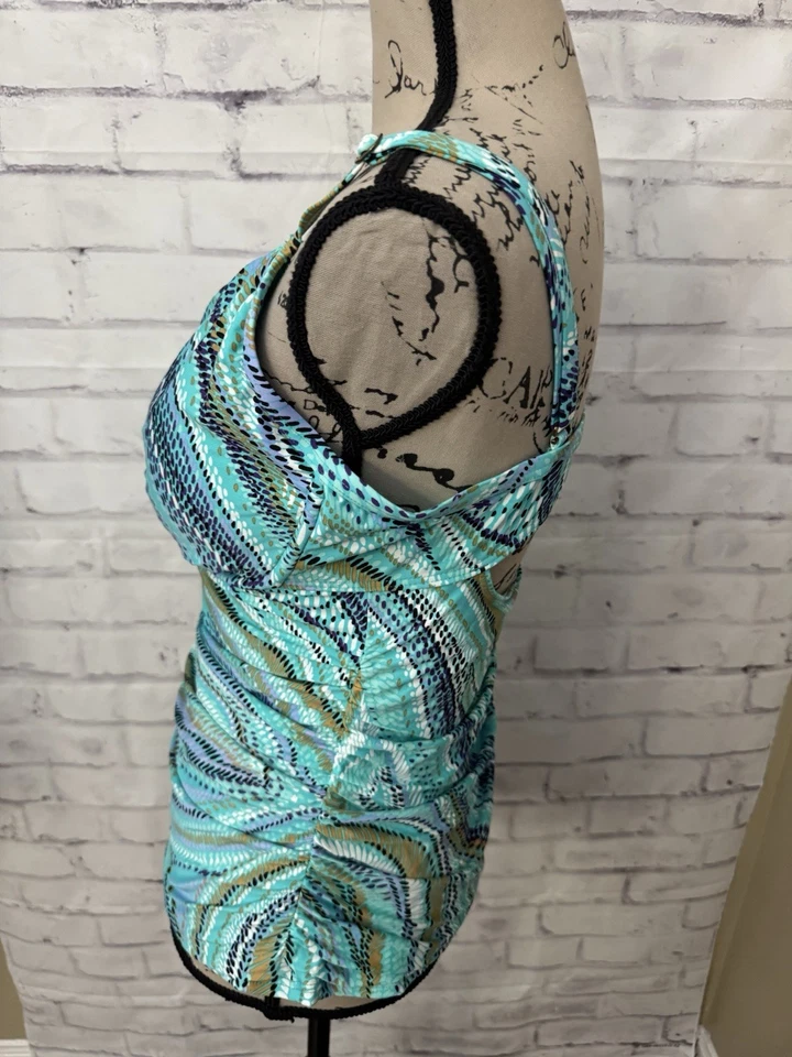 Traje de baño abstracto Jantzen talla 38D/DD Tankini Top ropa de resort con aros ojo de cerradura Foto 3 de 4