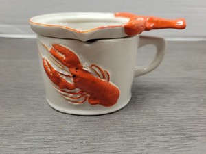 Vintage 50s MCM Ceramic “Maine” Lobster Melted Butter Warmer 2-Pc Set