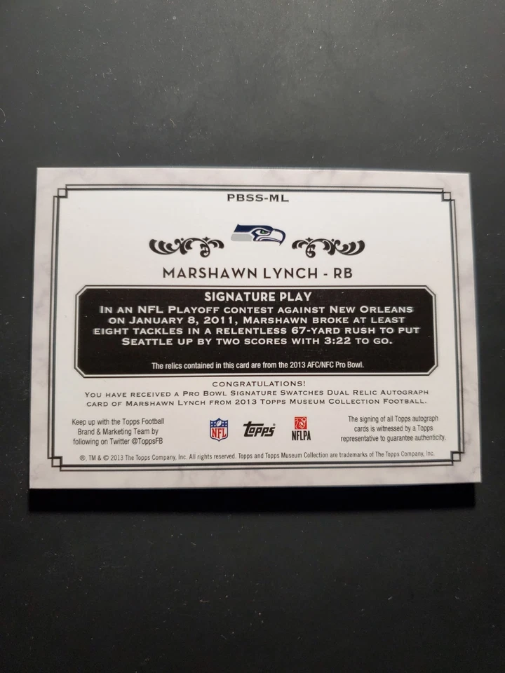 Marshawn Lynch 2013 Topps Museum Auto Pro Bowl Patch /25 Jersey Seahawks - Image 2 of 2