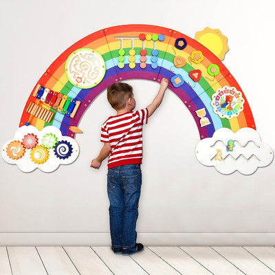5FT Large Sunshine Rainbow Wooden Activity Wall Panel Christmas Gift Educational