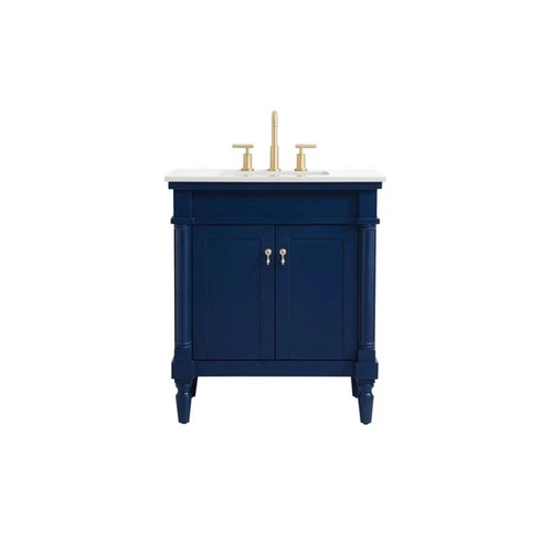 Elegant Decor Lexington 30" Traditional Wood Bathroom Vanity in Blue/Gold - Picture 4 of 16