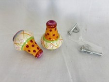 (2) Lot de boutons tirettes vintage craquelins baril peint main meuble armoire
