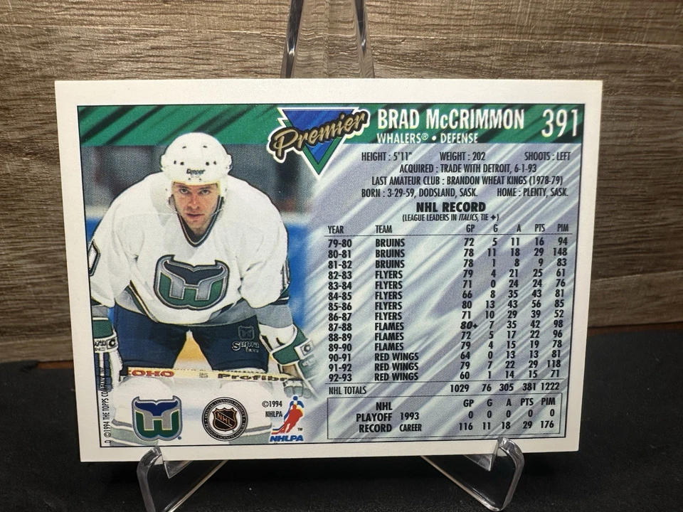 1993-94 Topps Premier Hockey GOLD #391 Brad McCrimmon In-Person ON-CARD AUTO (1) - Image 2 of 2