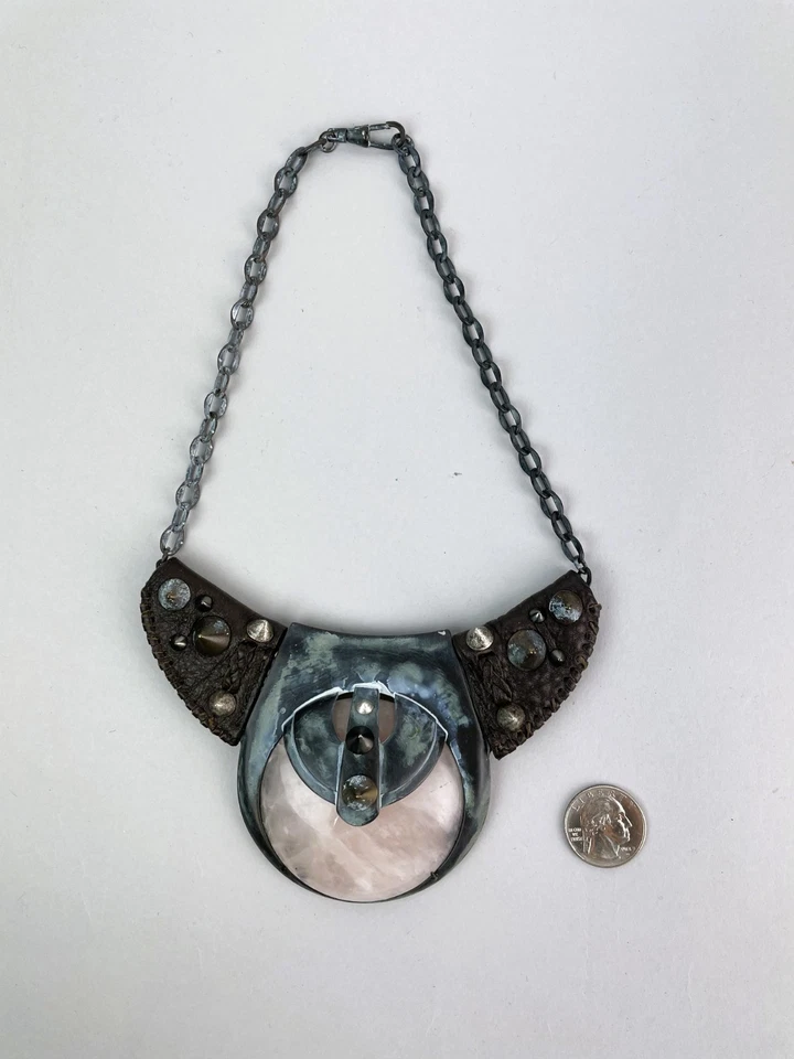HUGE TRIBAL VINTAGE ROSE QUARTZ STATEMENT NECKLACE Tribal Ethnic BOHO Cosplay - Image 3 of 4