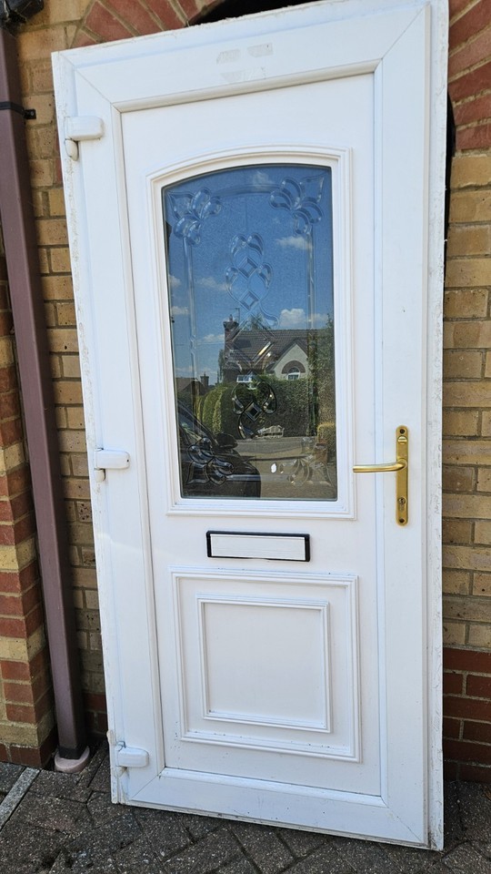 White UPVC Door With Decorative Glass Design, Front Door eBay UK