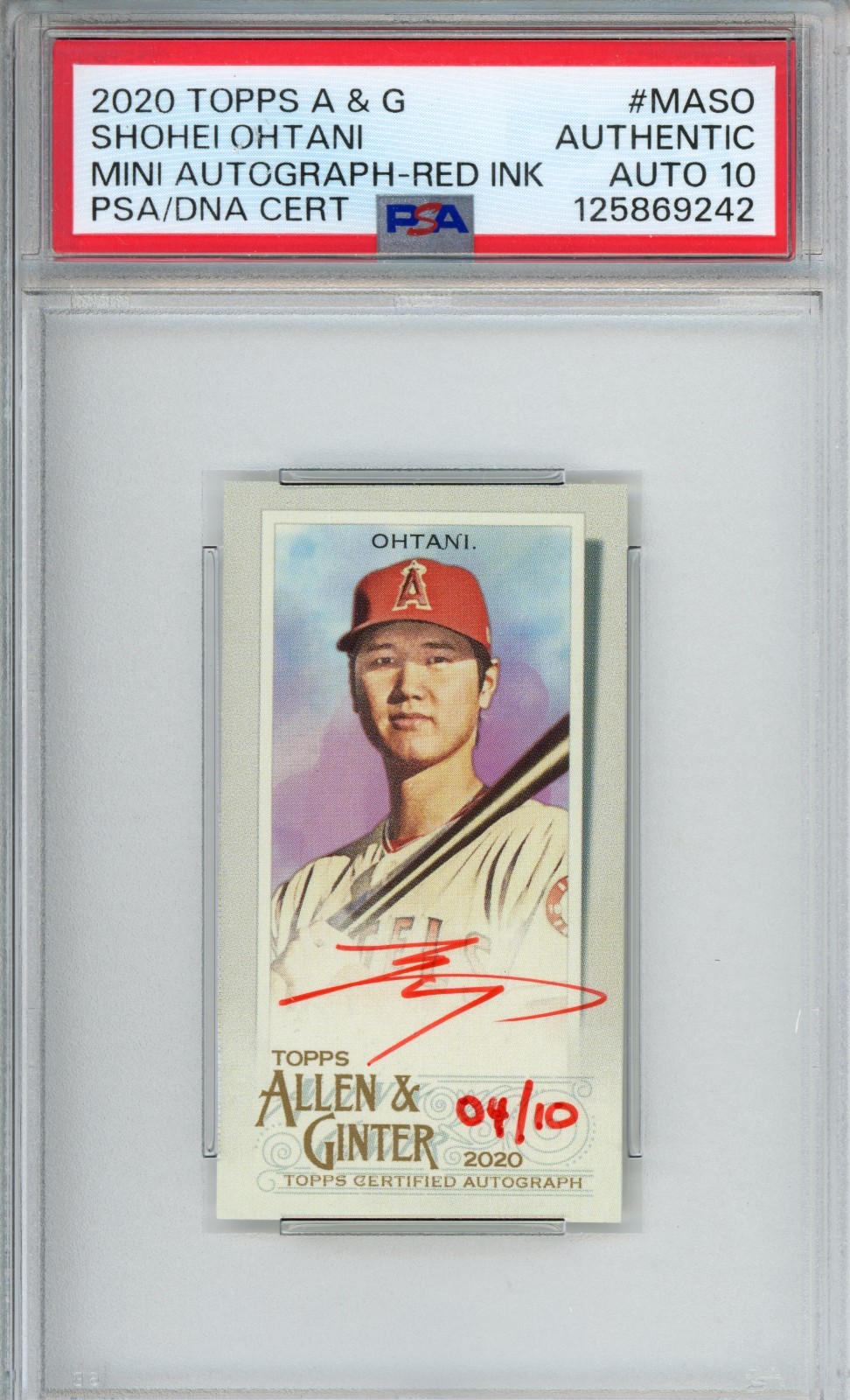 SHOHEI OHTANI 2020 TOPPS A&G MINI AUTO RED INK #MASO AUTO 10 PSA/ DNA CERT