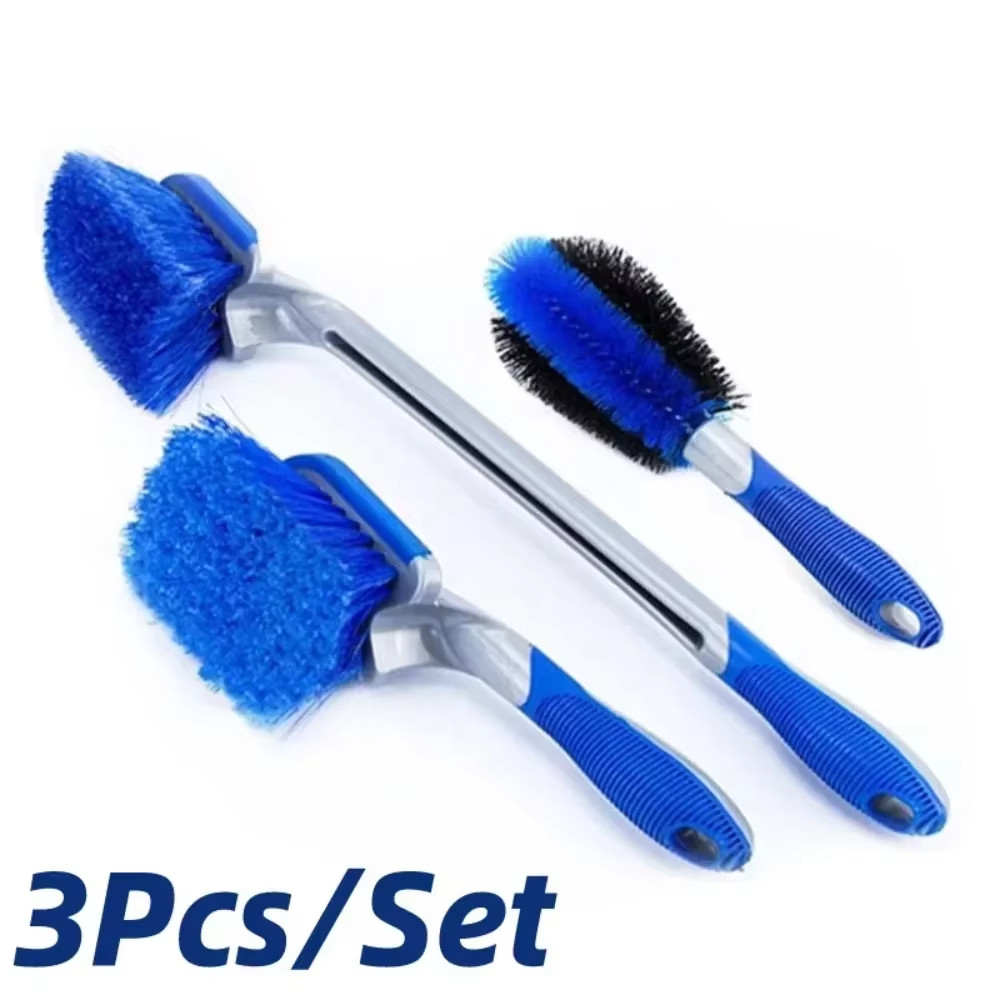 Set 3 Spazzole Pulizia Pneumatici Auto Cerchi Mozzi Detailing