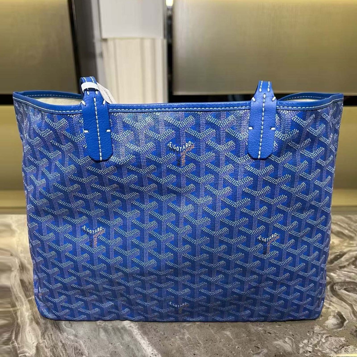 Goyard トートバッグ　ブルー Goyard Saint Louis PM Tote Bag Blue with Pouch Canvas Leather Pre