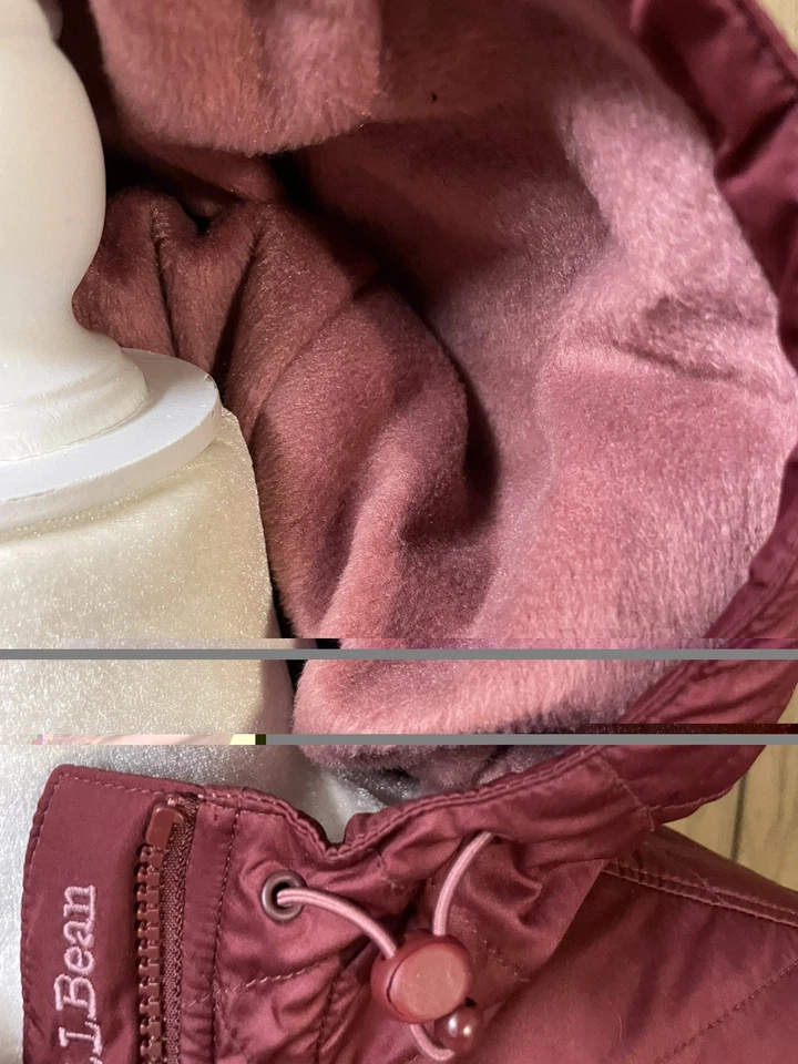 Abrigo Parka LL BEAN Forrado de Vellón Primaloft Acolchado con Capucha Para Mujer Talla Mediana Granate Foto 3 de 4