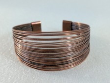 Vtg Copper Tone Wire Modernist Cuff Bangle Bracelet