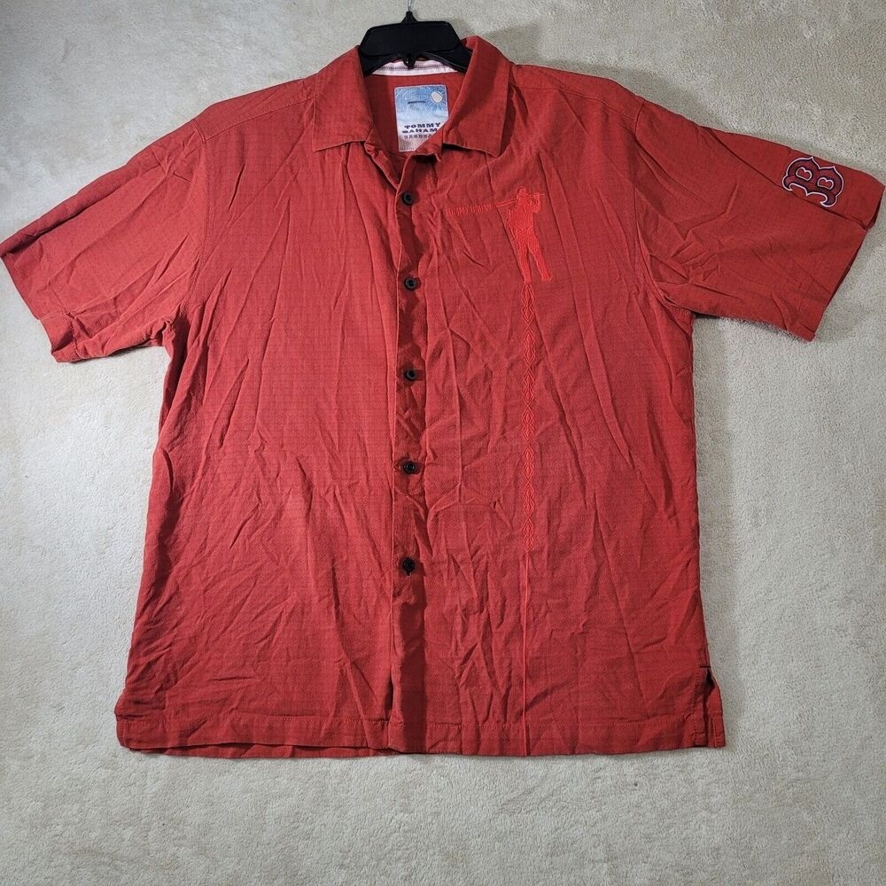 Tommy Bahama Silk Camp Shirt Boston Red Sox MLB Baseball Embroidered Men's M