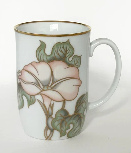 VTG Fitz & Floyd Cloisonne Morning Glory Mug Cup Pink Green Gold 4 1/8" Japan
