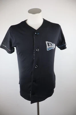New Era T-Shirt Homme Manches Courtes Coton Noir Boutons Vintage - Photo 1/4